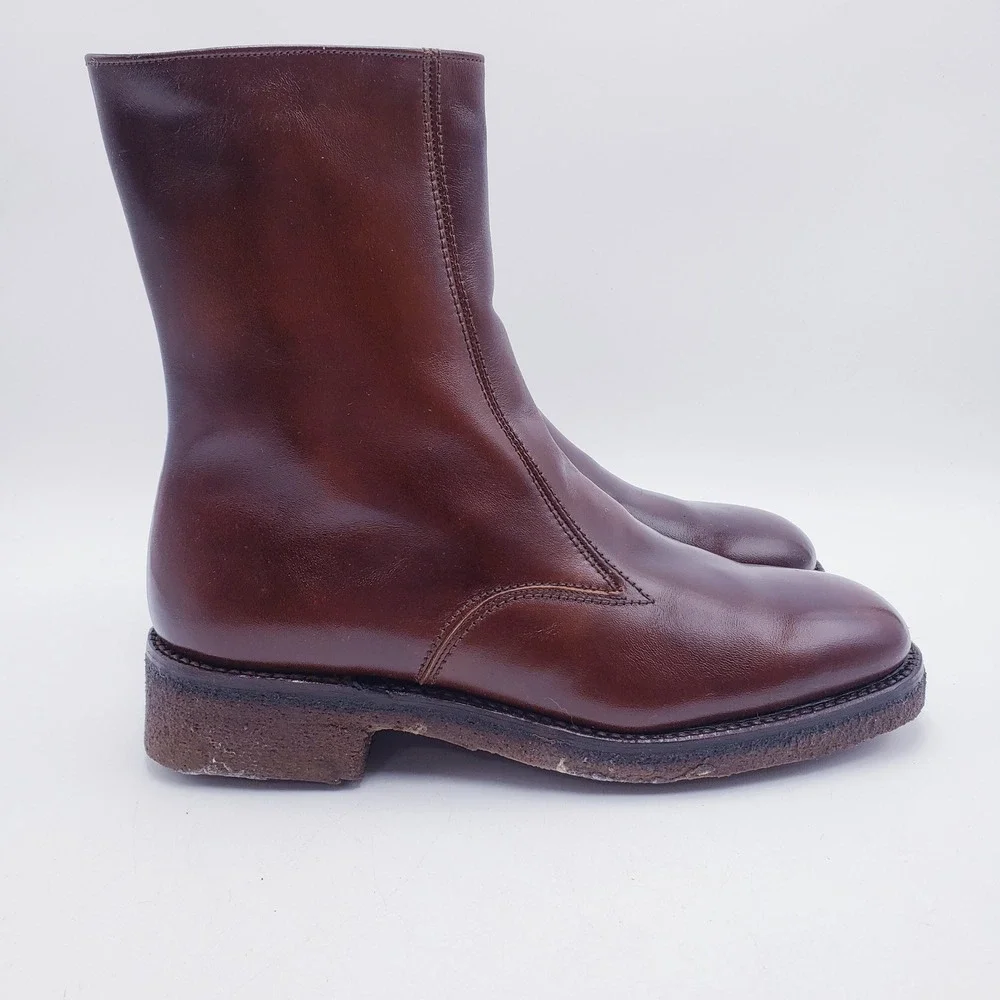 Vintage‎ Florsheim Zip Up Boots Brown Leather Faux Fur Lined Mens Size 7 D